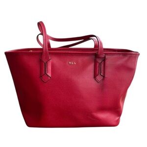 Lauren Ralph Lauren Classic Tate Safiano Leather Tote in Scarlet Red